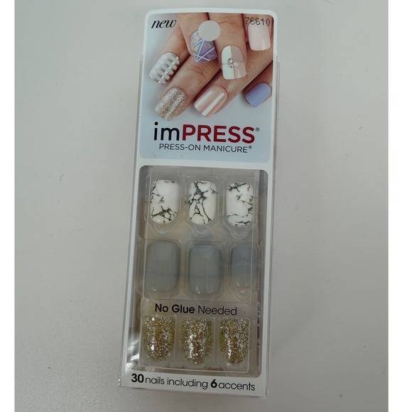 Kiss New imPRESS Press On Manicure Nails Gray White 30 Nails 6 Accents  93-52 - Picture 12 of 12